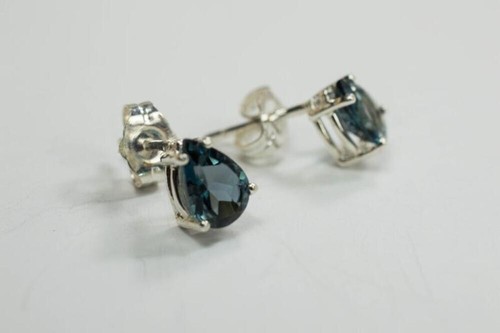 1Ct Pear Cut Lab-Created London Blue Topaz Stud Earrings in 14K White Gold Over - Picture 2 of 8