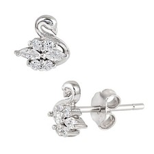 Sterling Silver 925 Lovely Swan Fashion Cz Stud Earring