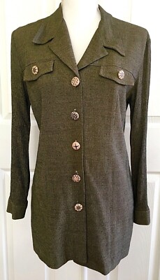 JOHN ROBERTS Vtg Womens 10 Shirt Jacket Tunic Top Crinkle Sleeve Fancy Buttons