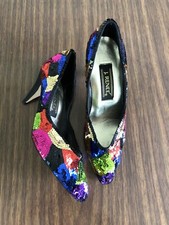STUNNING NWT VTG J. RENE  Masquerade Sequins  Satin 3inch Heels Pumps SZ 6M