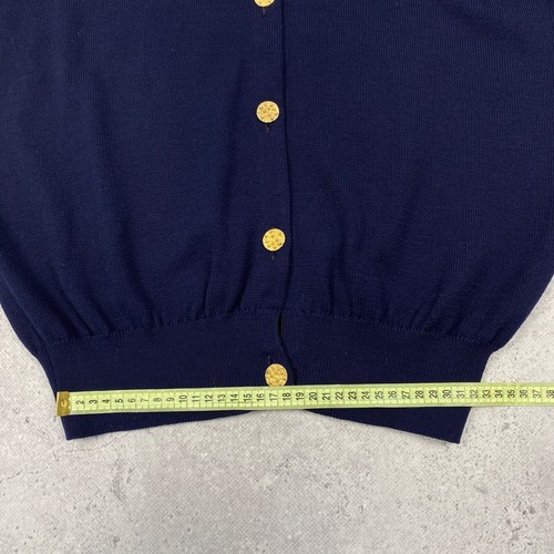 Ballantyne Gold Button Cardigan Navy Blue Wool Knit Jumper Pullover Size 42 - 第 16/18 張圖片