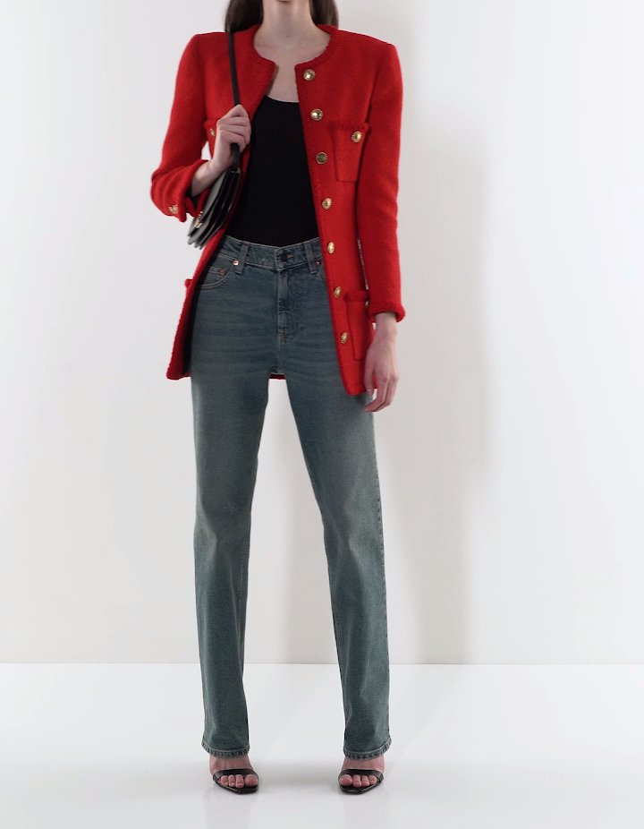 SAINT LAURENT 668517Y7D28 Diamond-Embossed Wool Tweed Braid Blazer