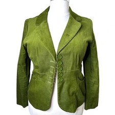 Halogen Avocado Green Corduroy Peplum Blazer Size Large Retro Dark Academia