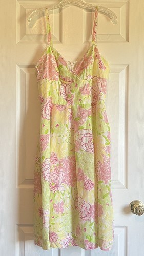 Lilly Pulitzer Women’s Billie Dress Pink Yellow Floral Silk Blend Lined Size 12