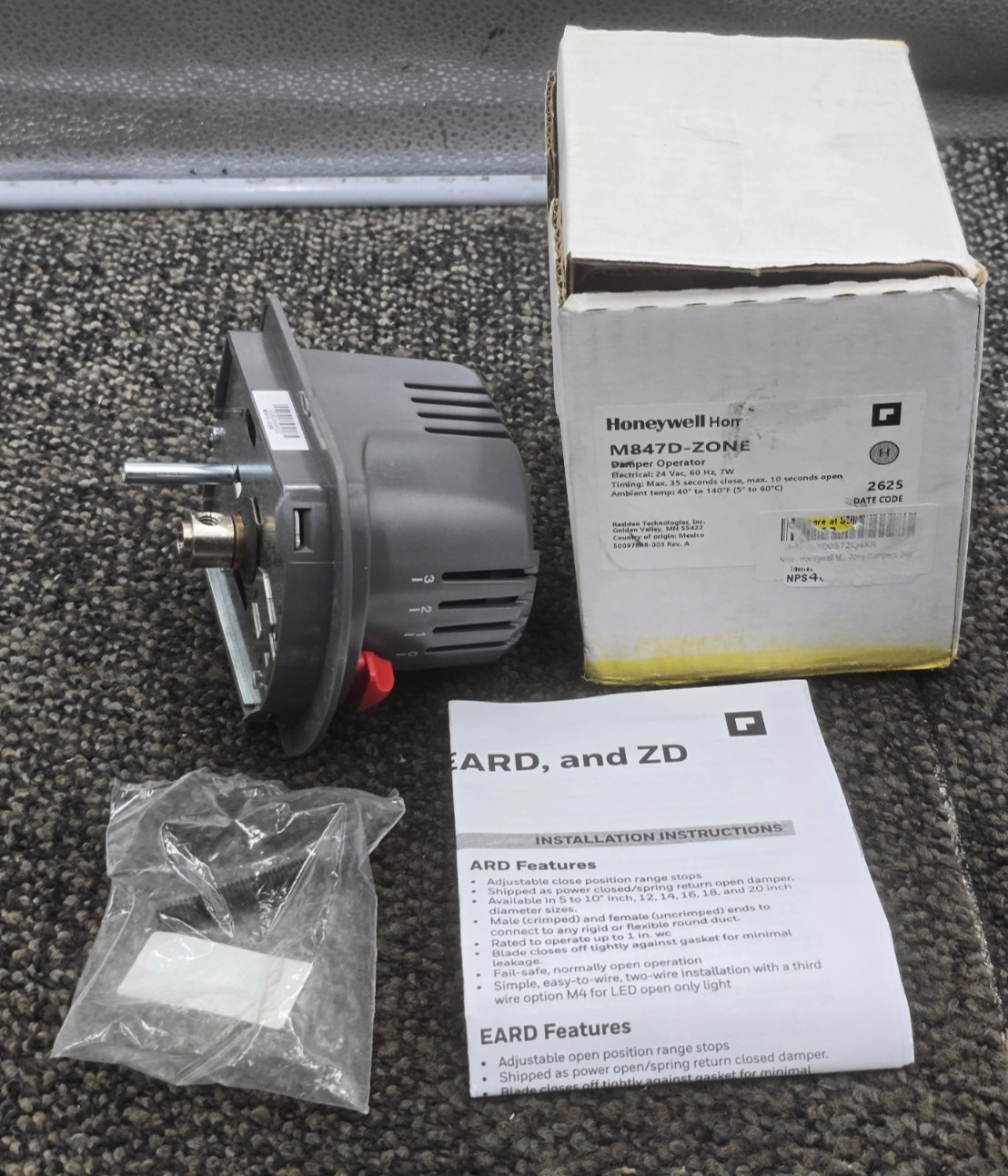 Honeywell M847D-ZONE Replacement Motor For Ard and Zd Zone Dampers 24V