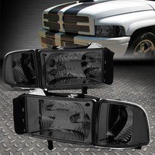 For 94-02 Dodge Ram 1500 2500 3500 Smoked Housing Clear Corner Headlight Lamps