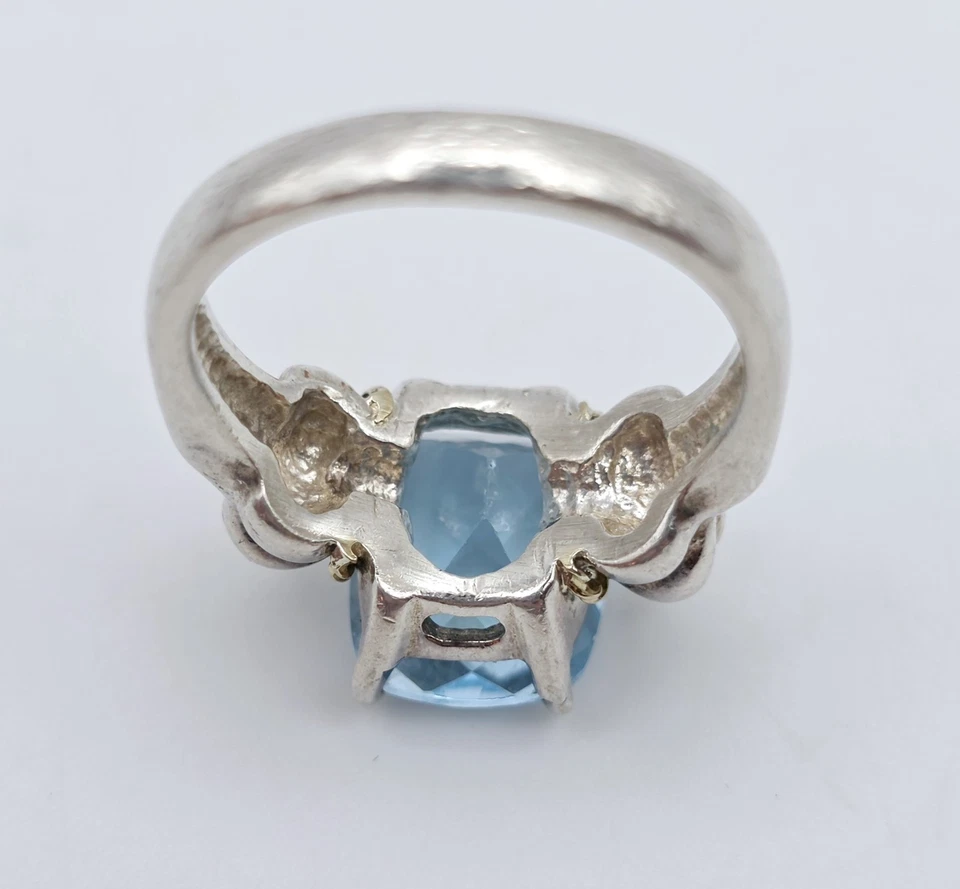 Anillo Topacio Azul Oro 18k Plata Esterlina Vintage Talla 7.25 Cóctel Foto 4 de 4