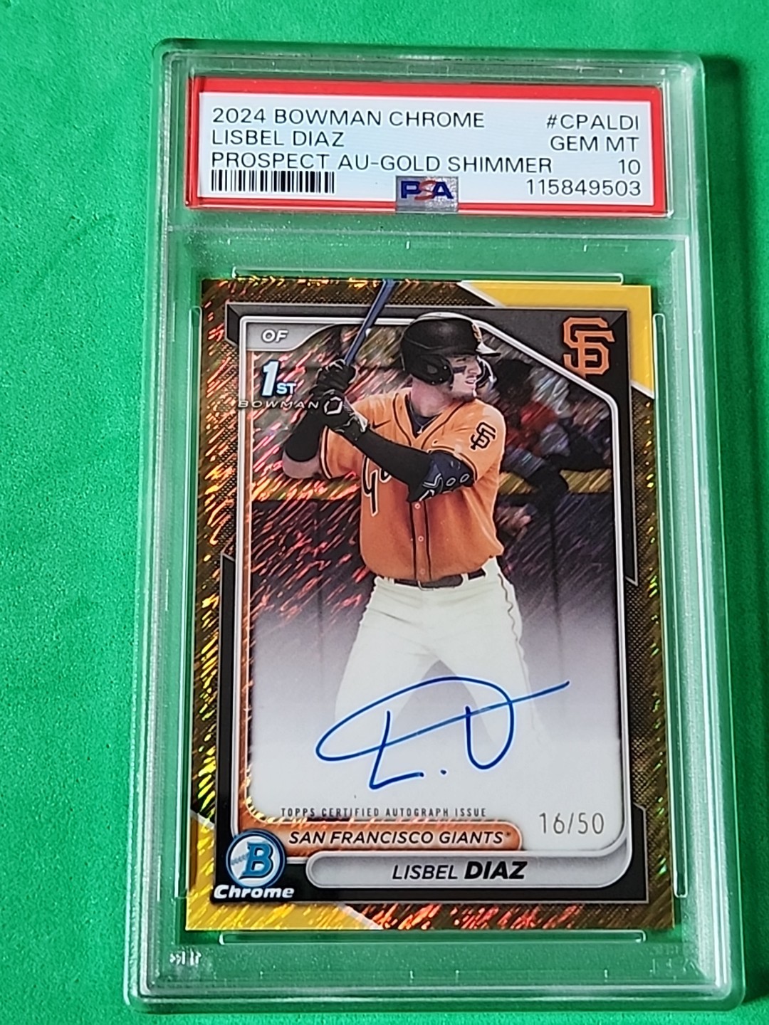 2024 Bowman Chrome 1st Bowman Auto Gold Shimmer #CPALDI Lisbel Diaz /50 PSA 10