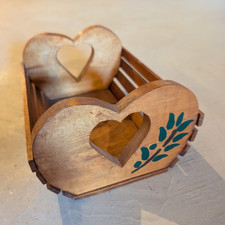 Wood Heart Cutout Organizer Tray Basket, Brow...