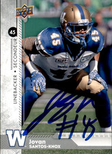 Jovan Santos-Knox Signed 2018 Upper Deck CFL Football card Winnipeg Blue Bombers