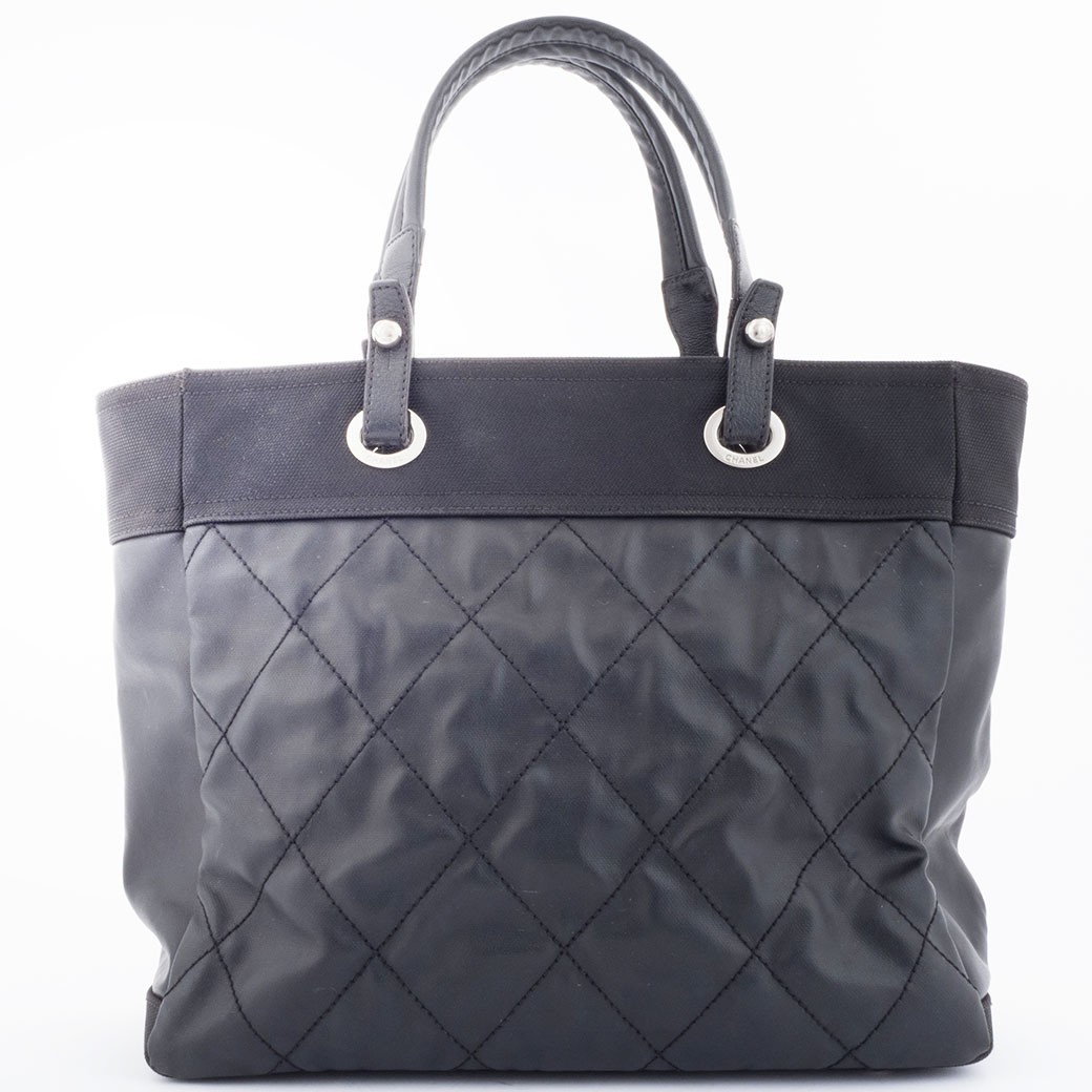 CHANEL Paris Biarritz Tote MM Black Coated Canvas Bag A34209-image