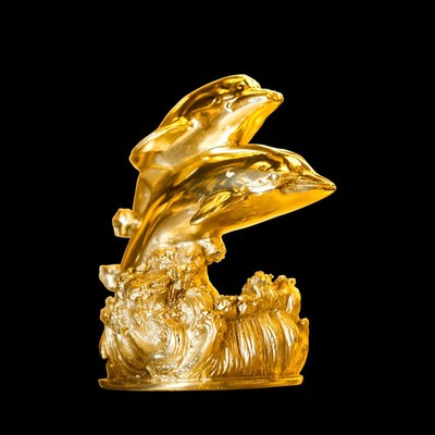 Modern Handcrafted Italian Solid Brass Dolphin Duo Sculpture