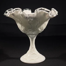 Fenton Silver Crest Spanish Lace Milk Glass Compote – Vintage w/ Original Label