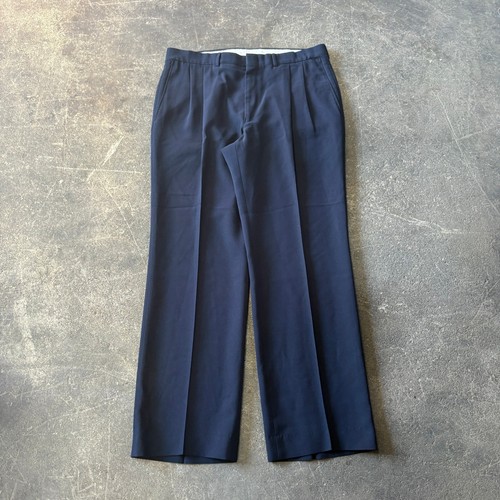 Vintage 90s Pleated Pants Size 34x32 Blue Creased Slacks Wool Preppy Work