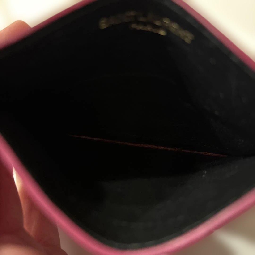 YSL Saint Laurent Pink Logo V Stitch Card Case Holder Midori Used thumbnail 4