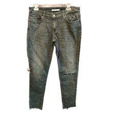 Levi's 711 Skinny Jeans Mid Rise Raw Hem Distressed Dark Wash Blue Womens Sz 32