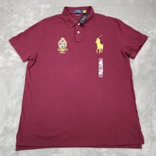 Ralph Lauren Polo Shirt Mens XL Burgundy Custom Slim Fit Big Pony Crest Pique
