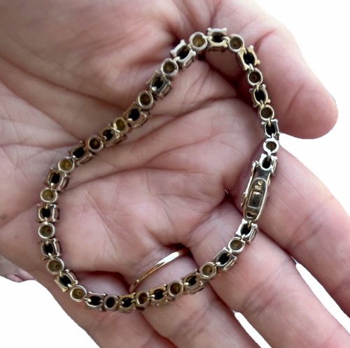 Women’s Sapphire Gemstones & Diamond Chips Tennis Bracelet Gold plated 7.25 Inch - Picture 4 of 6