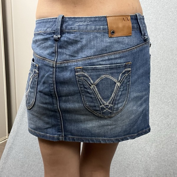 Armani Exchange Denim Skirt Womens 10 Denim Micro Mini Low Embroidered Designer