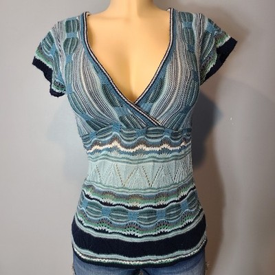Vintage Y2K Crochet Babydoll Top Women Size M Festival Gypsy Boho Stretch