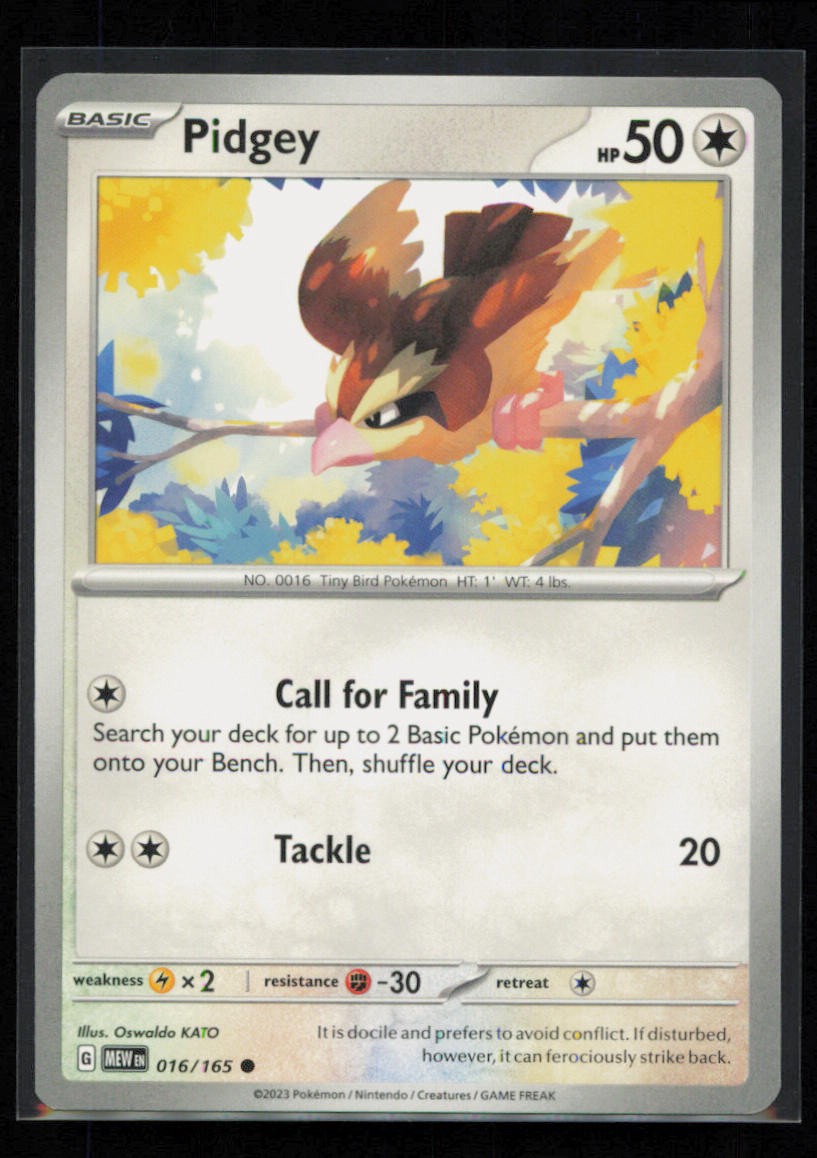 Pidgey 016/165 Pokemon 151 Common Near Mint