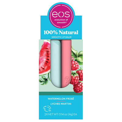 eos 100% Natural Lip Balm- Watermelon Frosé & Lychee Martini, 2-Pack, 0.14 oz