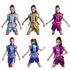 Kids Girls Costume Performance Dance Outfit Street Dance Hip Hop Front Zipper
