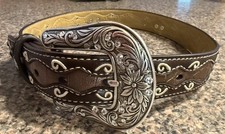 Ariat Girls Western Style Belt Size 26 Metallic Brown Silver Gem Crosses Rodeo
