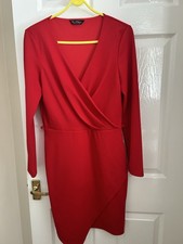 Miss Selfridge Red Wrap Dress UK 12 Bodycon Midi Occasion Dress