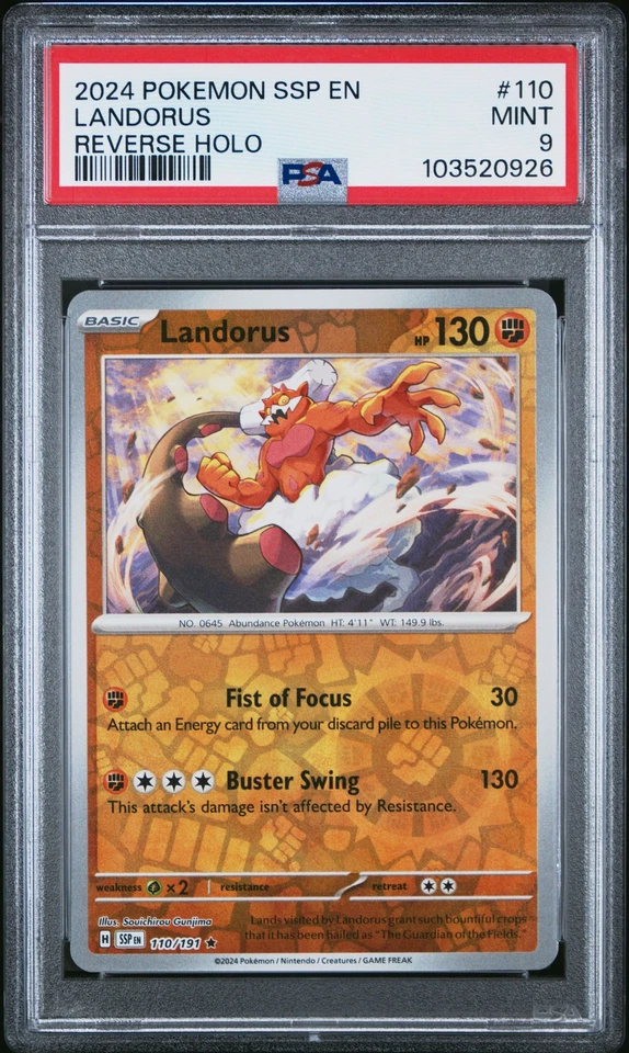 2024 POKEMON SSP EN #110 LANDORUS REVERSE HOLO PSA 9 SURGING SPARKS POP 3 - Image 2 of 2