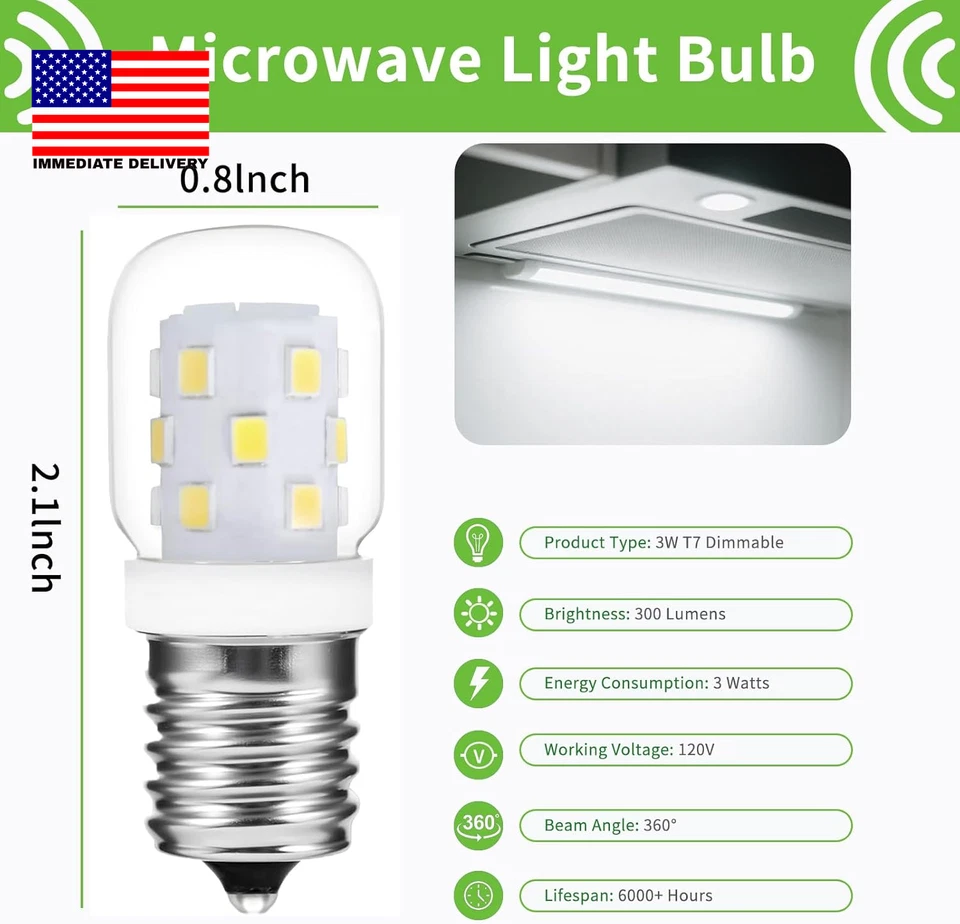 LED Microwave Light Bulb under Hood 40W Equivalent-125, E17 LED Bulb Dimmable fo - Image 2 of 4