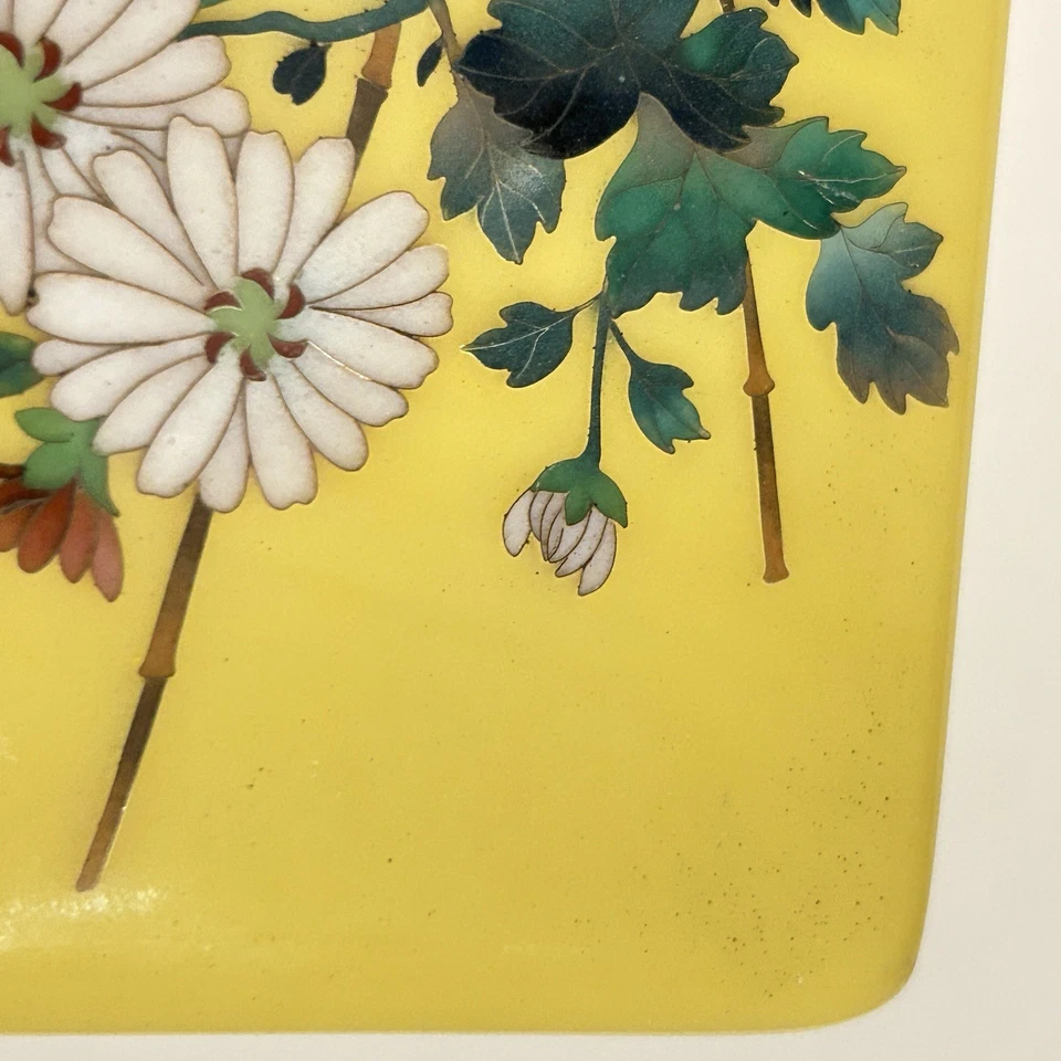 De Colección Meiji Japonés Cloisonne Amarillo Pintado Esmalte Tapa Caja Sin Firmar Ando Foto 4 de 4