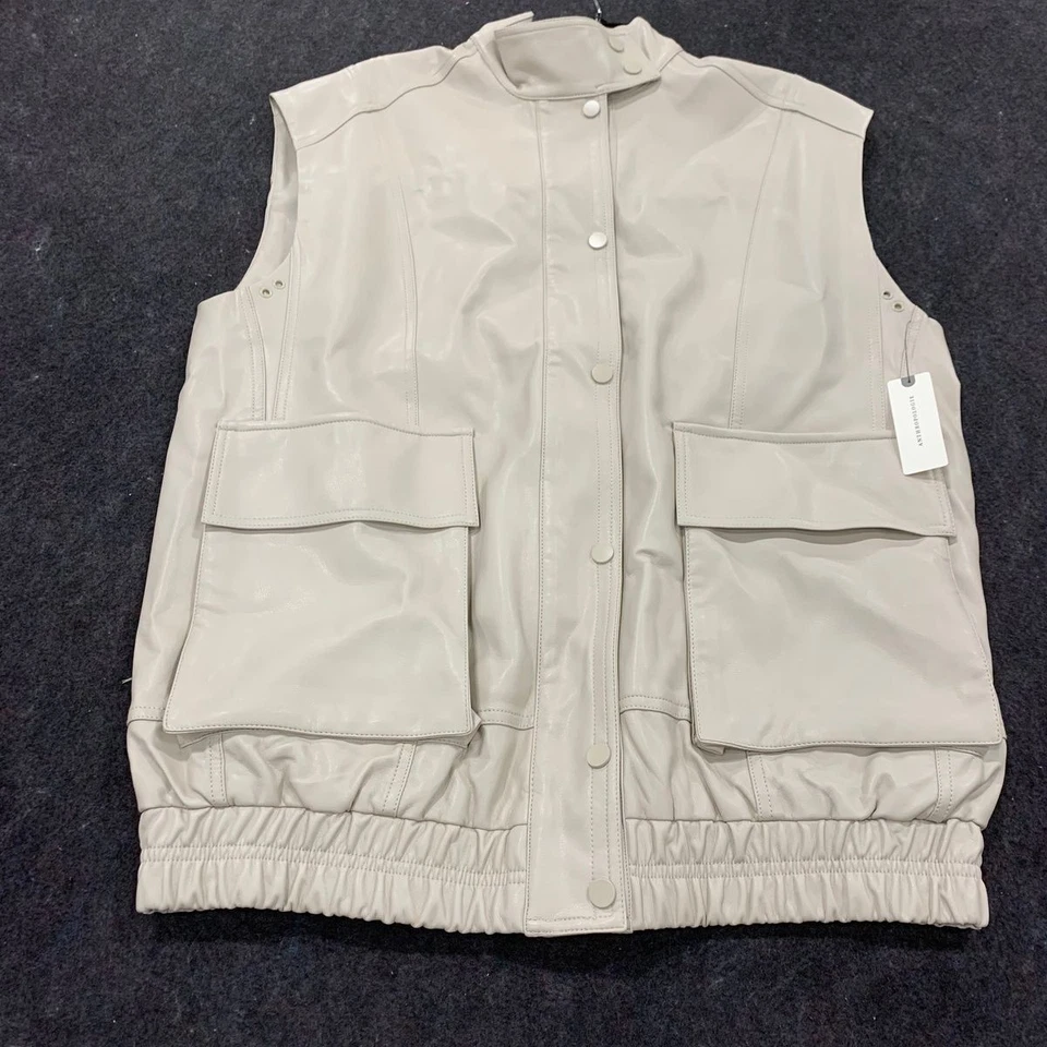 Colete Feminino BY ANTHROPOLOGIE Couro Sintético Oversized Tamanho P Cinza