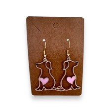 Dog Heart Drop Earrings Pink Enamel Pet Lover Dangle Lightweight Jewelry Gift