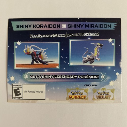 Pokemon Scarlet And Violet Serial Codes Shiny Koraidon or Miraidon UNSCRATCHED!