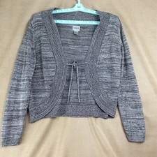 Chicos Womens Bolero Cardigan Tie Front Long Sleeve Gray Silver Metallic Sz 2