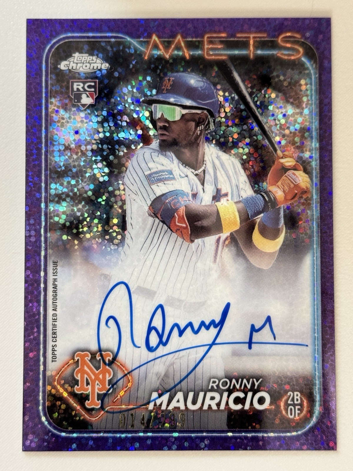 2024 Topps Chrome Ronny Mauricio PURPLE SPECKLE Rookie Auto #/299 NY Mets RC
