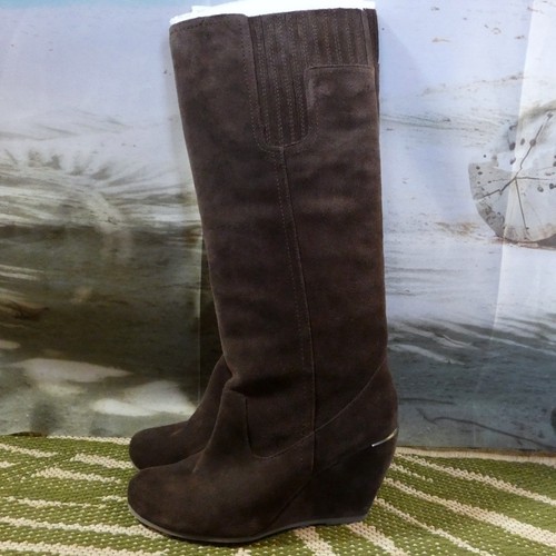 Luxury Rebel Effie Brown Suede Wedge Kneehigh Boots, Size 39M