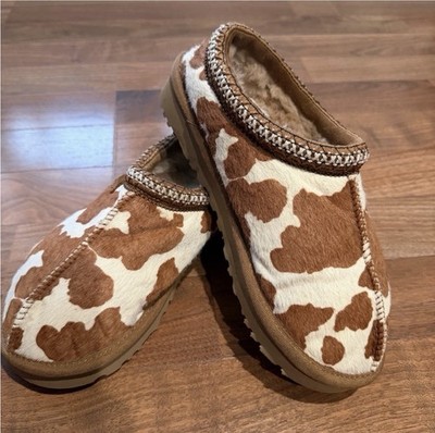 UGG Tasman Cow Print Shearling Suede Women's Slip-On Slippers Size 7