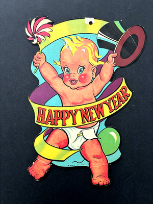 So Cute!  Large BEISTLE NEW YEAR'S EVE BABY Hanger Wall Decoration, 11'' x 8.5''