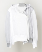 SACAI   NWT Women's size 1  Small "Sponge Sweat" Paneled zip hoodie white/gray NEW