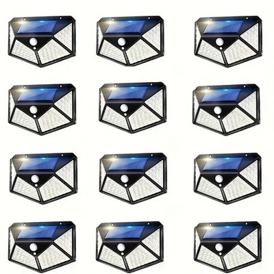 12 Packs Solar Lights Outdoor 100 LEDs, Super Energy Saving IP44 Motion Sensor S