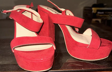 Lulus Women  s Red Suede Platform Block Heel Ankle Strap Open Toe Sandals 5