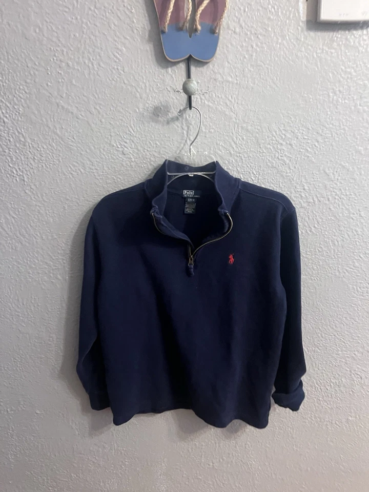 Polo Ralph Lauren Navy Blue/Red 1/4 Zip Sweater Shirt Boys Size Large 14/16 - Image 3 of 4