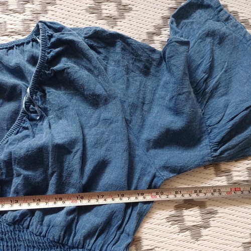 Cotton Denim Look Shirred Flattering Midi Petite Maxi Summer Dress 👗 M 10 12 14 - Picture 8 of 12