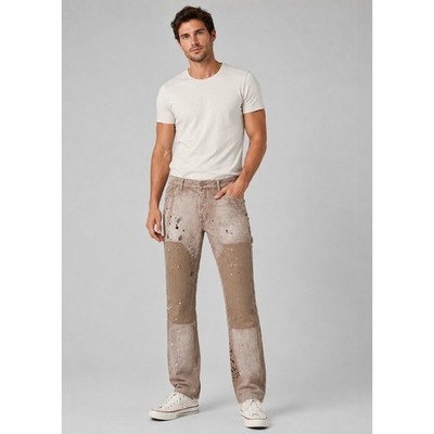 Mnml Painter Carpenter Jeans Mens 36 Brown Distressed Paint Splatter NEW