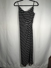 Lauren Ralph Lauren Midi Dress Womens 6 Navy White Stripe Wrap Sleeveless Slit