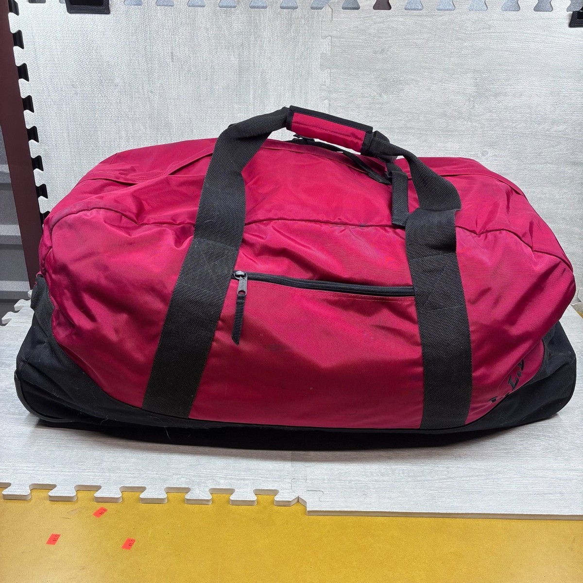 Vintage Bean 34” Rolling Duffel Red Extended Handle Heavy