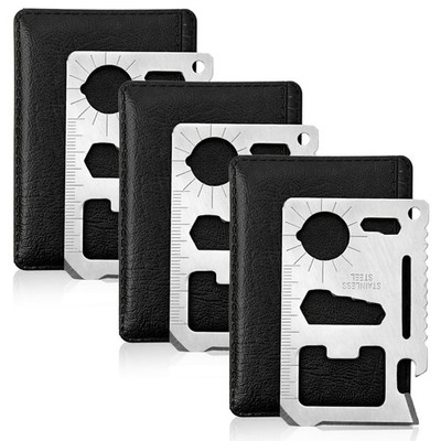 3-pices 11-in-1 Stainless Steel Survival Credit Card Multitool   Slim Black