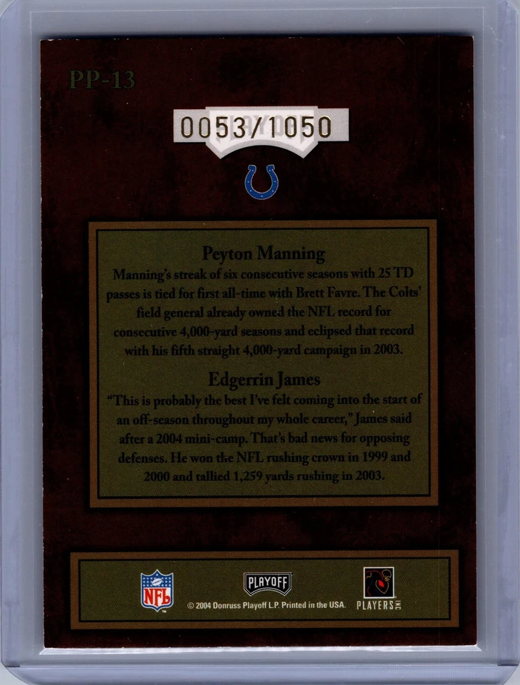 2004 Playoff Hogg Heaven #PP-13 Peyton Manning / Edgerrin.James Pig Pals #/1050 - Image 2 of 2